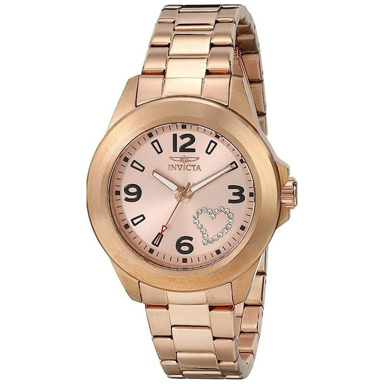 Invicta Women s 17934 Angel Rose Gold Tone Stainless Steel Watch with White Crystal Heart on Dial Walmart