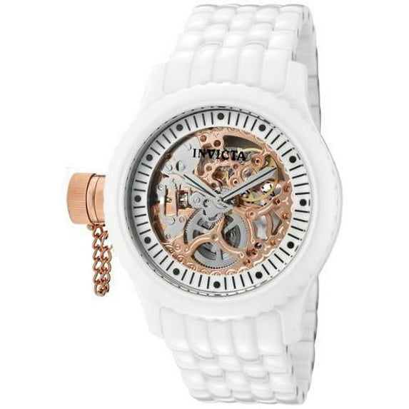 Invicta Women's 1898 Russian Diver Lefty Rose Gold Tone Skeleton Dial Mechanical White Ceramic Watch