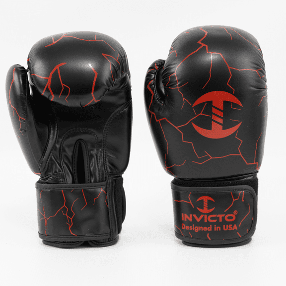 Invicto Firestorm Boxing Gloves, Premium Rexine, Adjustable Strap, Wrist Support, 8-18 oz, Red/Black, Kids & Adults (10 oz)