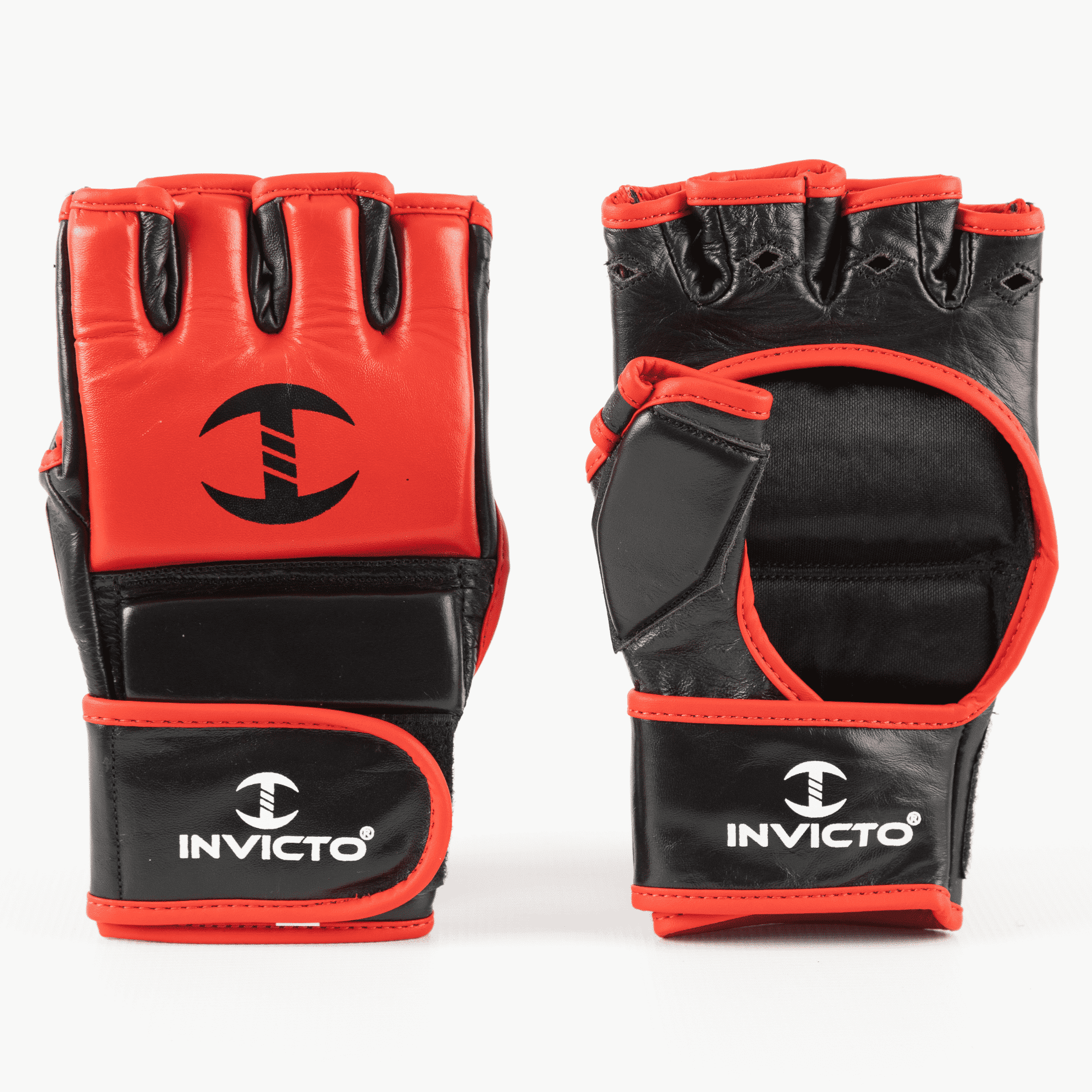 Invicto MMA Gloves Genuine Leather - Inferno Strike, Open Palm Training & Sparring Gloves, Adjustable Wrist Support, Sizes S–XL