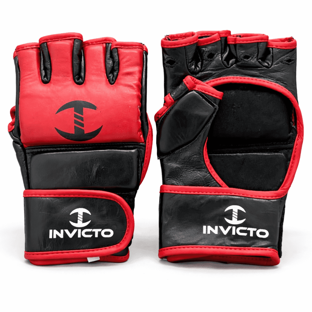 Invicto MMA Gloves Genuine Leather - Inferno Strike, Open Palm Training & Sparring Gloves, Adjustable Wrist Support, Sizes S–XL