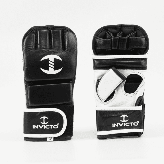 Invicto MMA Gloves, Premium Rexine, Shadow Fury (Black/White), Sizes S-XL (S)