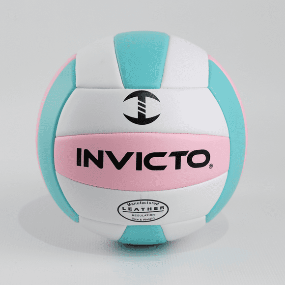 Invicto Premium Leather Volleyball, Official Size and Weight, Pink/Blue/White, Unisex