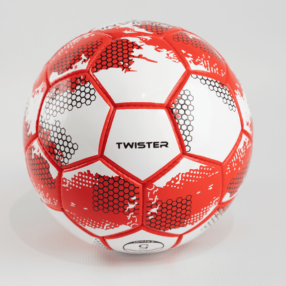 Invicto Twister 2.0 Soccer Ball - Hand-Stitched, Durable, Sizes 4-5, Premium Air Retention, White with Black/Red Design