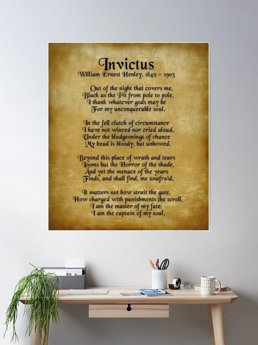 Invictus, Ernest Henley Poem On Parchment Poster Wall Art, Modern Wall ...