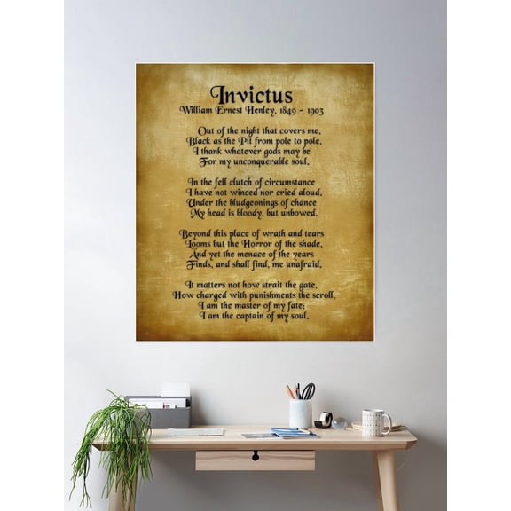 Invictus, Ernest Henley Poem On Parchment Poster Wall Art, Modern Wall Decor For Living Room Bedroom, 8x12 UNFRAMED