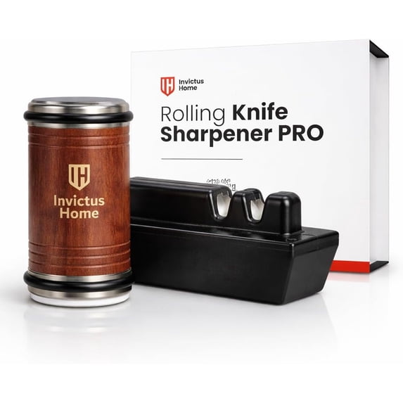 Invictus Knife Sharpener Pro - Professional Rolling Knife Sharpener Kit with Diamond and Ceramic Discs - Fast & Safe Manual Knife Sharpener with Magnetic Base, 15° & 20° Angles for Razor-Sharp Edge