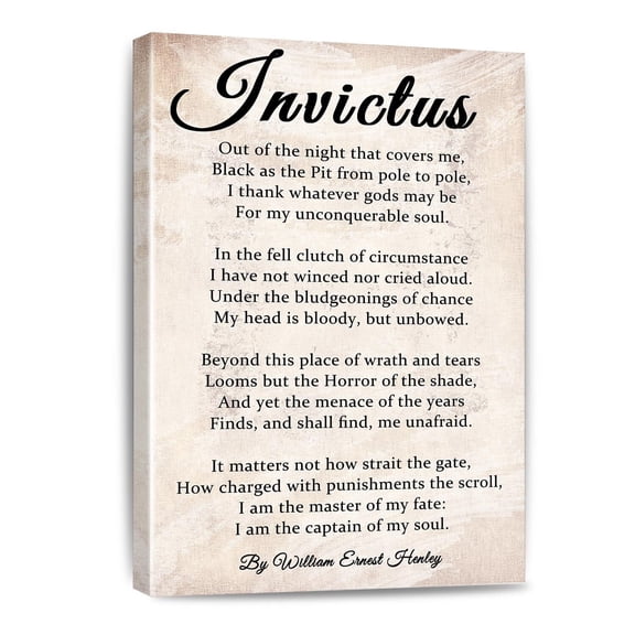 Invictus Poem Canvas Wall Art By William Ernest Henley Inspirational Poster Print Motivational Home Decor For Living Room, Bedroom Office Framed