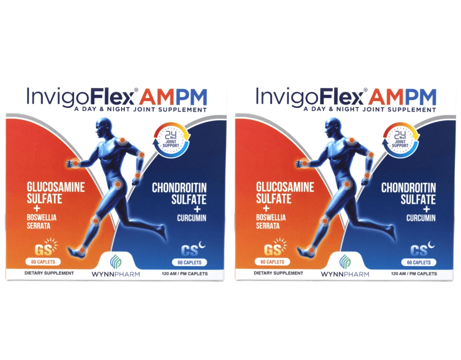 InvigoFlex AM PM Joint Support, Glucosamine Chondroitin with Turmeric, Day & Night Formula, 120 Caplets 2 Pack