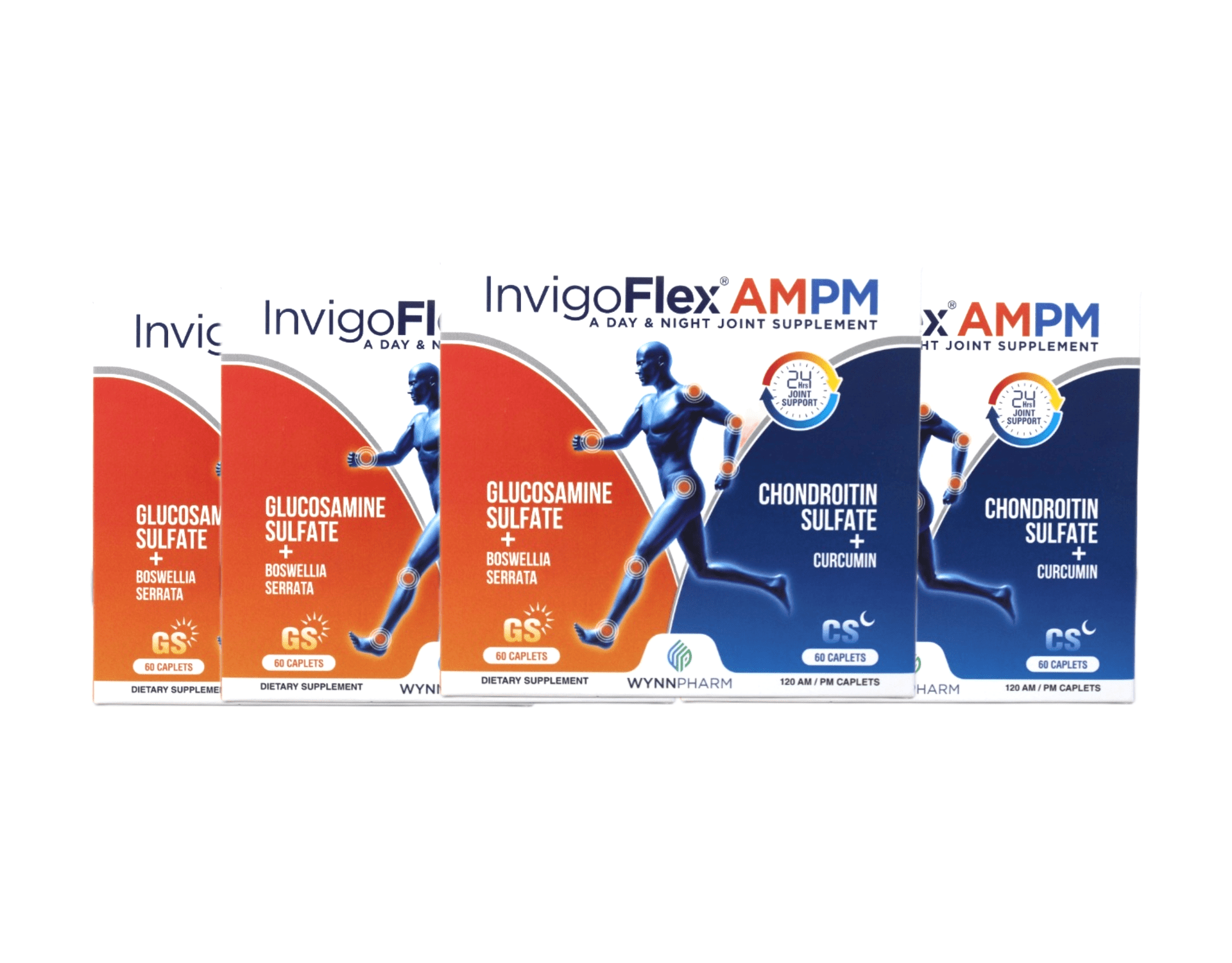 InvigoFlex AM PM Joint Support, Glucosamine Chondroitin with Turmeric, Day & Night Formula, 120 Caplets 4 Pack