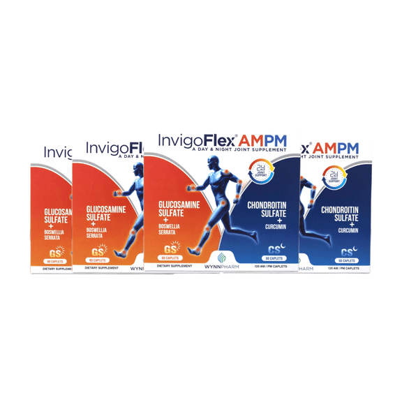 InvigoFlex AM PM Joint Support, Glucosamine Chondroitin with Turmeric, Day & Night Formula, 120 Caplets 4 Pack