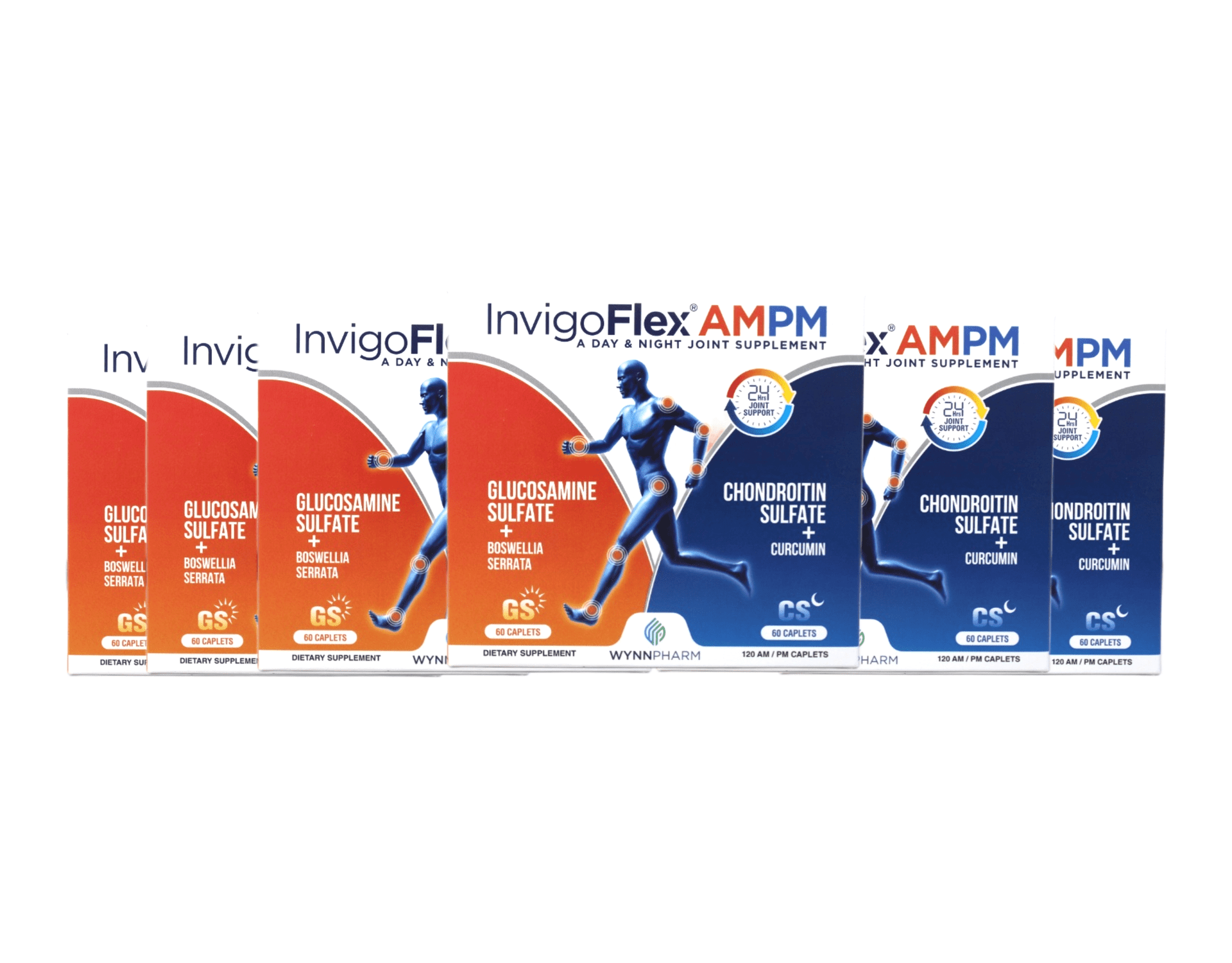 InvigoFlex AM PM Joint Support, Glucosamine Chondroitin with Turmeric, Day & Night Formula, 120 Caplets 6 Pack