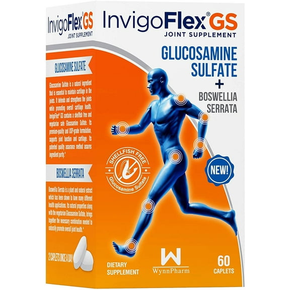 InvigoFlex Glucosamine Sulfate with Bosellia Serrata - Joint Support - Shellfish Free - 60 Caplets