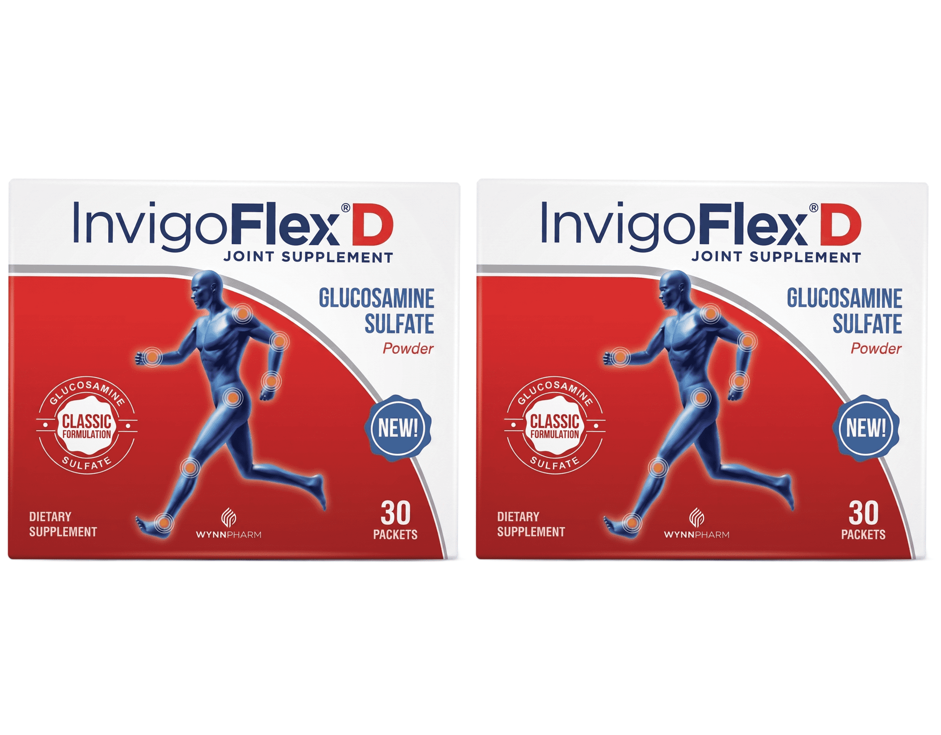 Invigoflex D 1500mg Glucosamine Sulfate Powder Packets, Joint Health Support, 30 Count 2 Pack