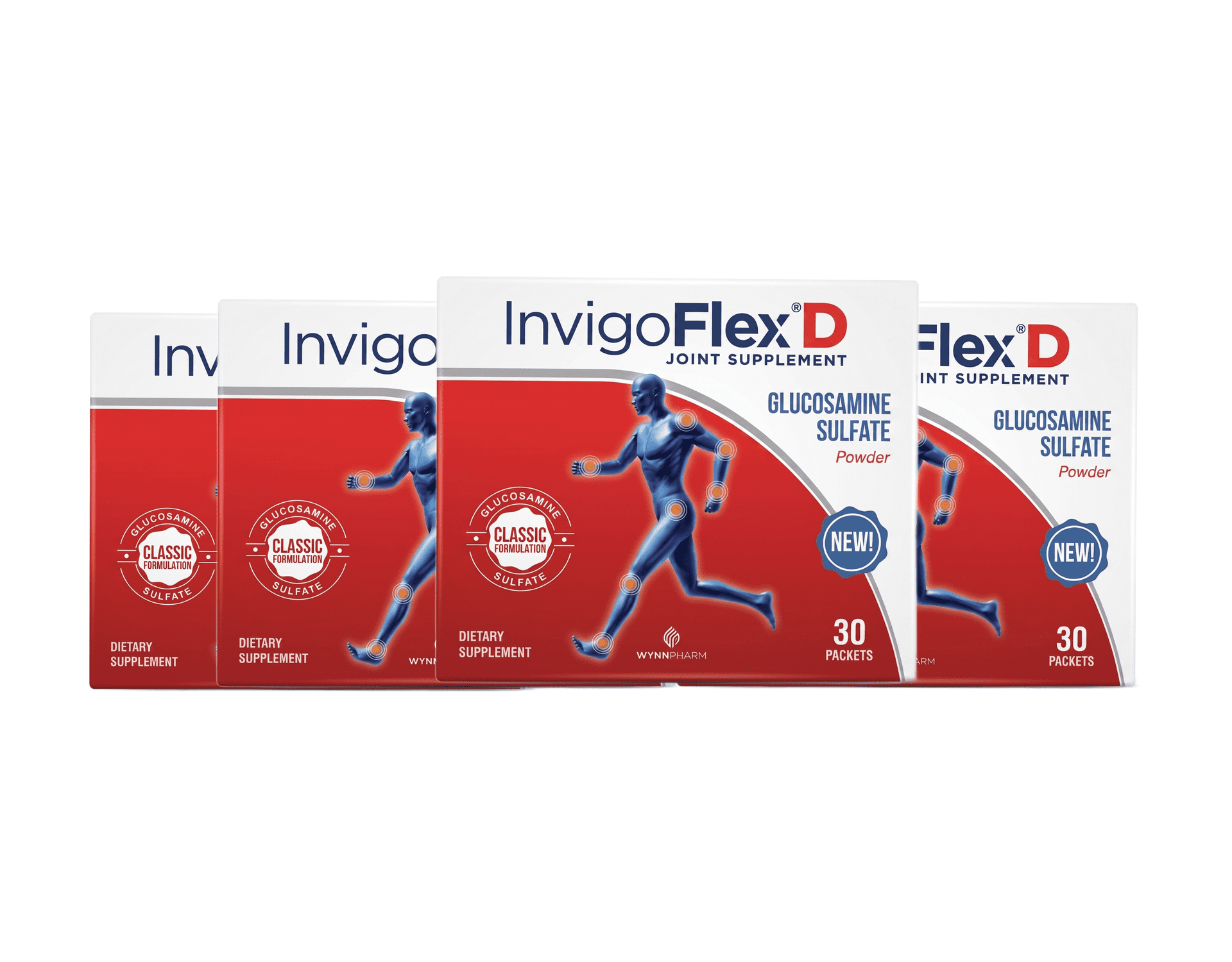 Invigoflex D 1500mg Glucosamine Sulfate Powder Packets, Joint Health Support, 30 Count 4 Pack