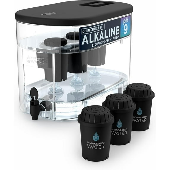 Invigorated Water Alkaline Countertop Water Filter Dispenser, 53-Cup, 3 Filters Included (Black)