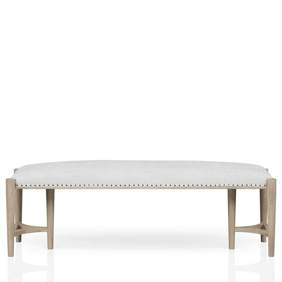 Invigorating Sand Colored Bench, Upholstered Seat, Triad Bases, Energetic Vibe Bench With Soft Upholstery, Cozy Experience