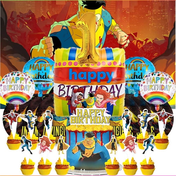 Invincible 1st Tableware Balloons Cake Toppers Backdrop Banner Supplies Party Decor Plates Decorations