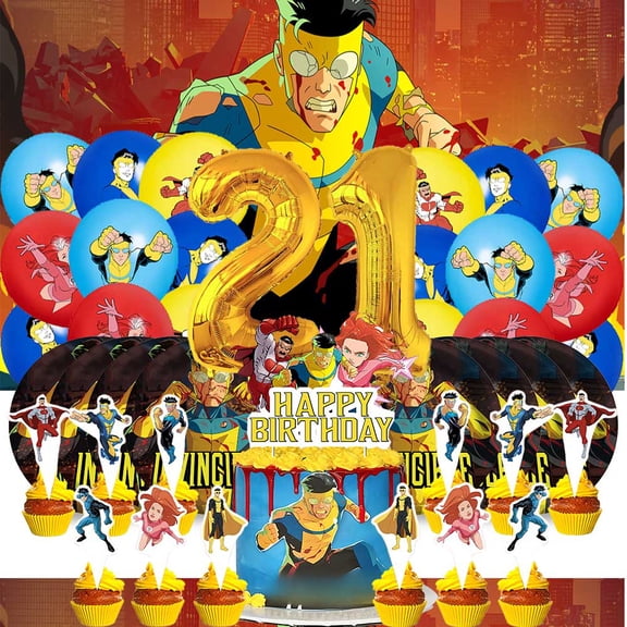 Invincible Balloons Party Supplies 21th Decor Tableware Birthday Cake Topper Decorations Banner Backdrop