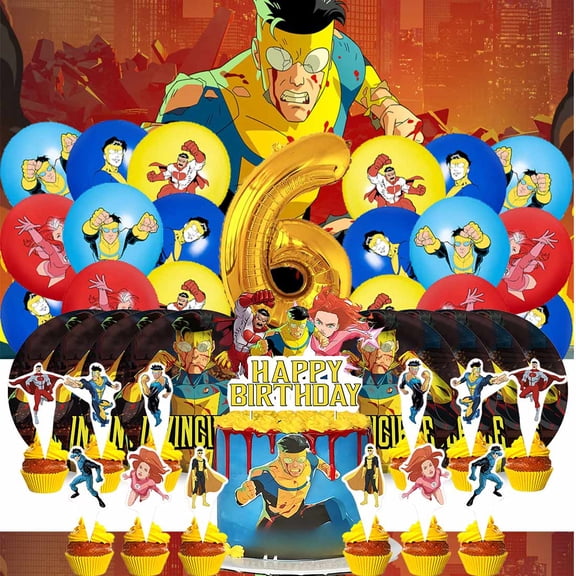 Invincible Balloons Party Supplies 6th Decor Tableware Birthday Cake Topper Decorations Banner Backdrop