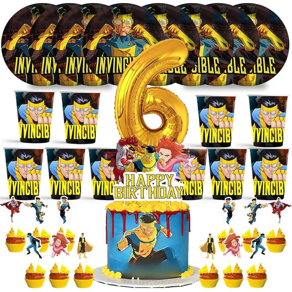 Invincible Birthday 6th Cups Party Supplies Plates Fans Decorations Cake Topper Decor