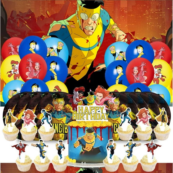 Invincible Birthday Party Supplies Balloons Paper Plates Decoration Cake Topper Decor Tableware Banner Backdrop