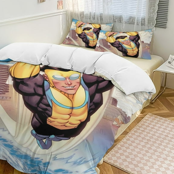Invincible Duvet Cover Bedding Set Cartoon Print Soft Quilt Cover 3 Pieces, 1 Comforter Cover & 2 Pillowcases for Kids Teens Boys Girls Room Decor 86"x70"