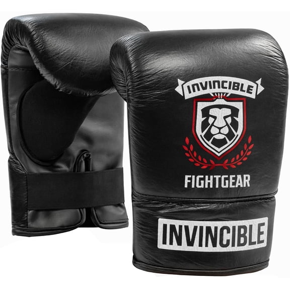 Invincible Fight Gear Leather Boxing Gloves for Heavy Bag & Training, Pre-Curved Design, Neoprene Thumb, Secure Non-Velcro Wrist Closure, Durable Punching Gloves for Men & Women (Regular)