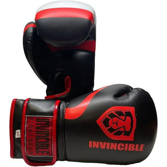 Invincible Fight Gear Standard Leather Hook and Loop Training Boxing Gloves in Ideal for Boxing, Kickboxing, Muay Thai, MMA for Men Women and Kids