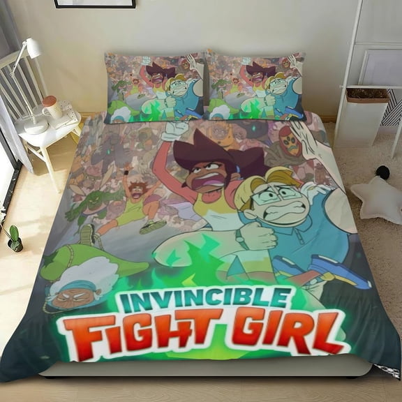 Invincible Fight Girl Themed Bed Sheet Set Three Piece Set 53x79 In ches Comfortable And Skin Friendly Unique Design Creating A Star Studded Night Home Gifts For Family Friends fans