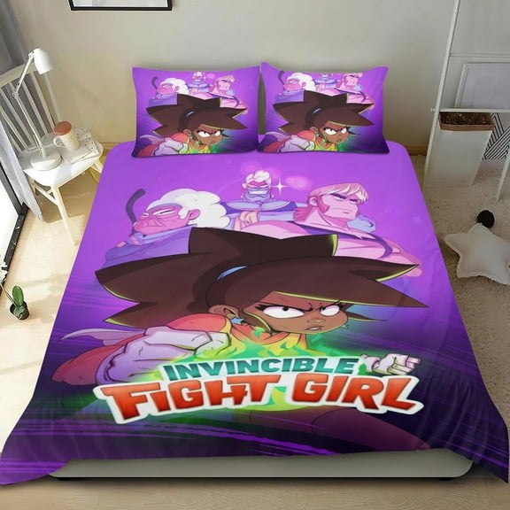 Invincible Fight Girl Themed Bed Sheet Set Three Piece Set 53x79 In ches Comfortable And Skin Friendly Unique Design Creating A Star Studded Night Home Gifts For Family Friends fans