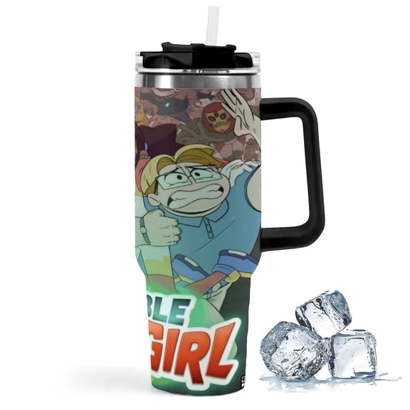 Invincible Fight Girl-theme Insulated Stainless Steel Tumbler with Handle Gifts For Family Friends Fans and Straw Fits in Standard Cup Holder 40 OZ