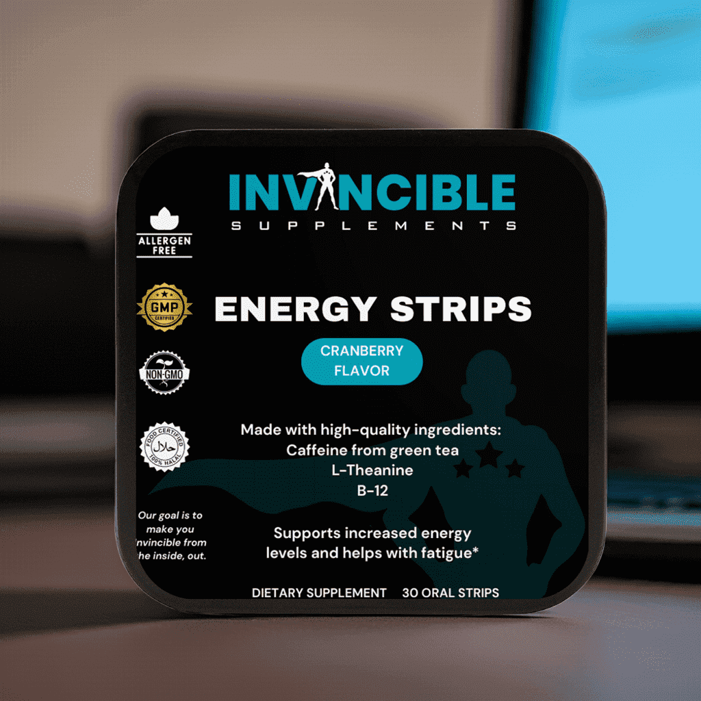 Invincible Supplements Energy Strips with Green Tea Caffeine & L-Theanine –Energy, Mental Clarity, Vitamin B12, Rapid-Dissolve, Non-GMO