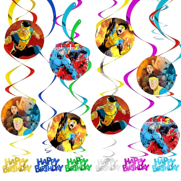 Invincible Party Decorations Hanging Swirl Sign Whirls Birthday Streamer Ceiling Decor Supplies 14 pcs