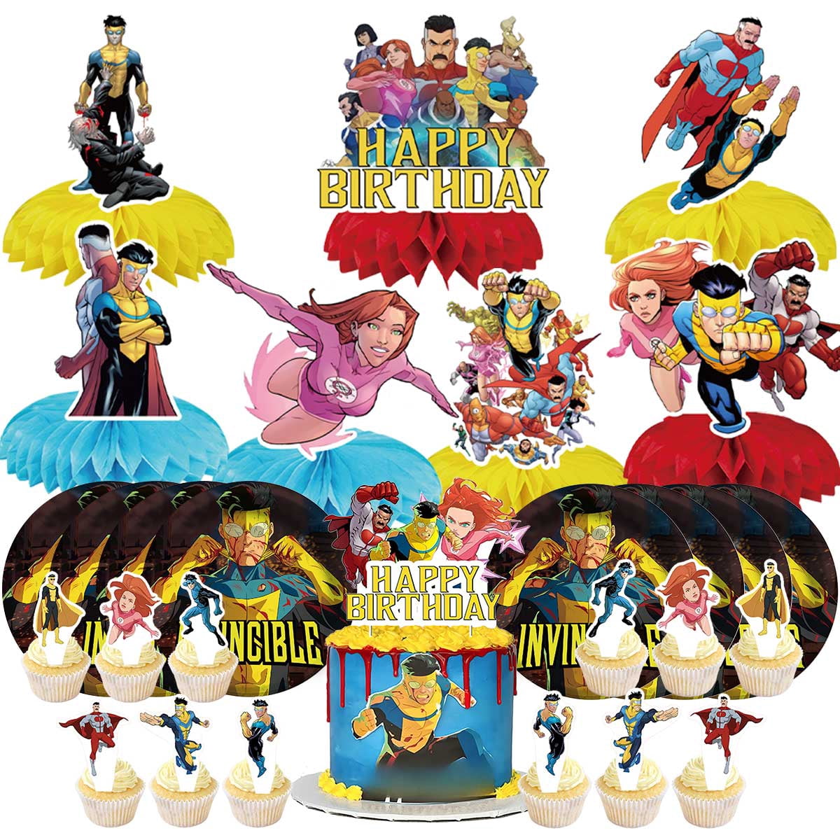 Invincible Pinata Invincible Party Supplies Decor Plates Fans Decorations Honeycomb ...
