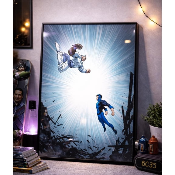 Invincible Poster Print, Superhero Wall Art, Invincible Vs Omni Man Scene, Unframed Paper Poster 24x36in