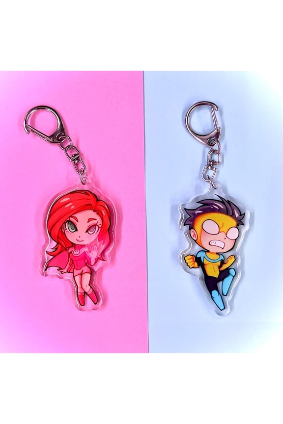 Invincible Super Hero Duo Acrylic Keychain Cute Chibi Bag Charm Fan Gift, random 1 pack