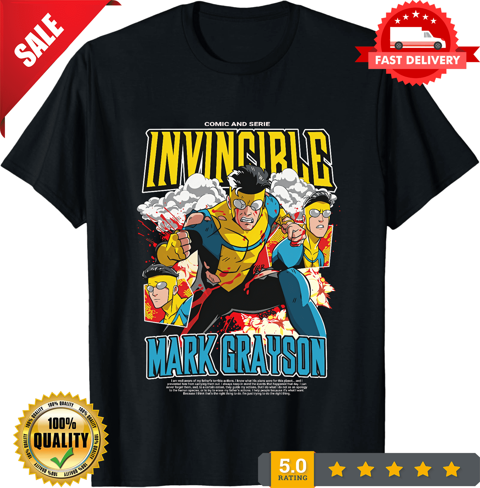 Invincible T-Shirt Mark Invincible Graphic Tee Superhero Fan Shirt ...