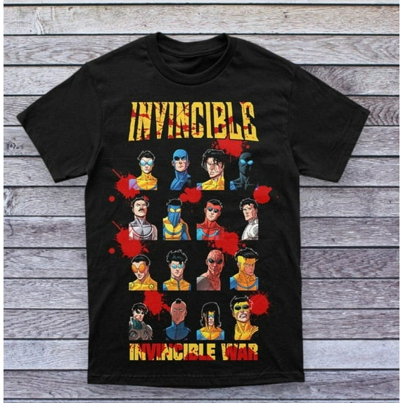 Invincible Variants Graphic T-Shirt, Polera Invencible - Invincible Wars Superhero Fans T-shirt,Charcoal Color,Size L