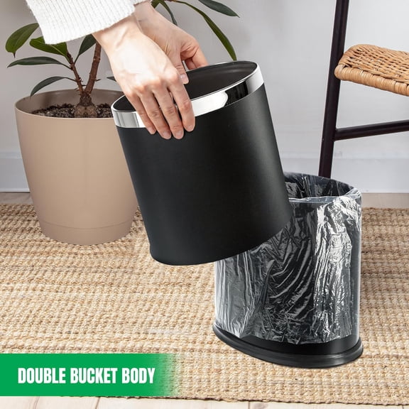 Invisi-Overlap Metal , Open Top Small Office Wastebasket, Oval Shape (Black)