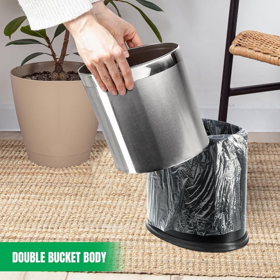 Invisi-Overlap Open Top Stainless Steel , Small Office Wastebasket, Dcor, Oval Shape