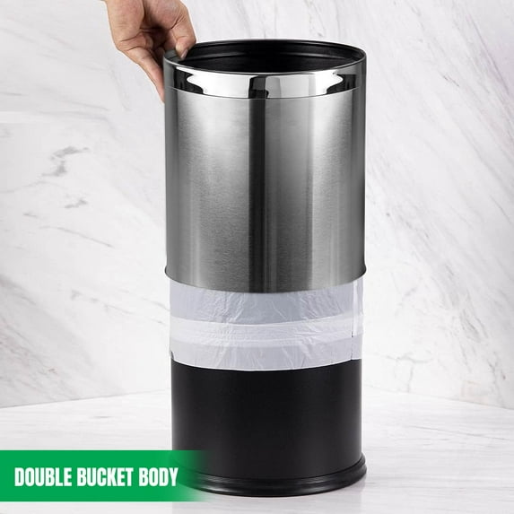 Invisi-Overlap Open Top Stainless Steel Small Office Wastebasket Decor Round Shape