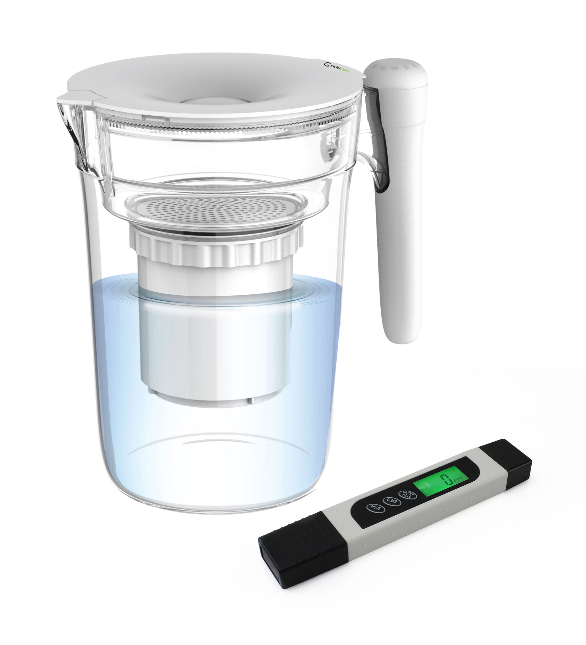 InvisiClean Water Filter Pitcher with Free TDS Meter - Zero 0 TDS - 5 Stage Filter - BPA Free - 8 Cups - Removes Chlorine, Lead, Fluoride, Iron, Mercury, Arsenic, and More