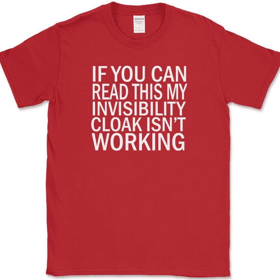 Invisibility Cloak T-Shirt Funny Movie Gaming Humor Novelty Text Tee - Red, S