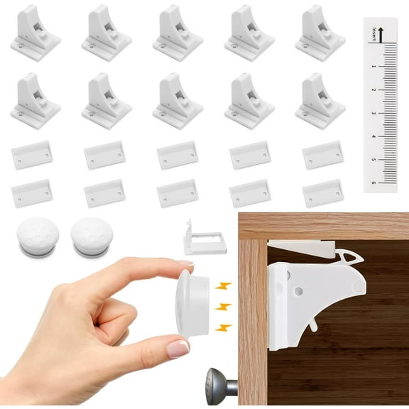 Invisible Cabinet Locks Baby Proof, Magnetic Safety Child Proof Cabinet Locks with Adhesive, 10 Proof Locks 2 Keys for Cabinets and Drawers, No Drilling or Tools Needed