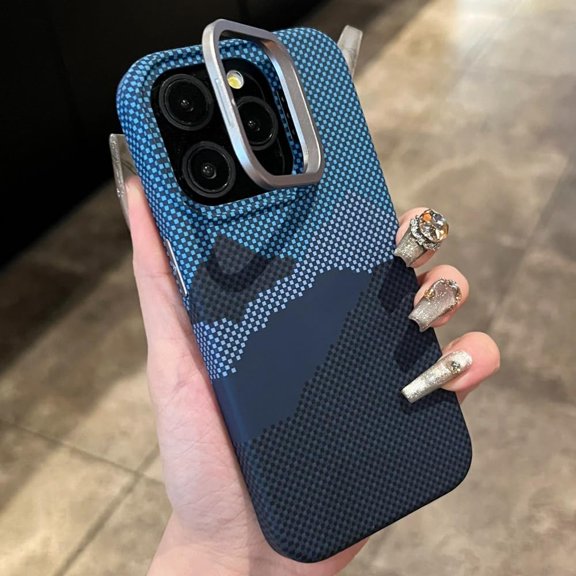 (Invisible Camera Kickstand) Magnetic Case for iPhone 15 14 13 12 Pro Max ( Compatible with Magsafe ) ( Carbon Fiber Texture )Cover Business Cases (Mountain Blue,for iPhone 15)