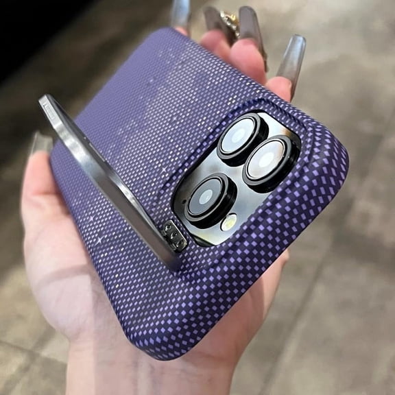 (Invisible Camera Kickstand) Magnetic Case for iPhone 15 14 13 12 Pro Max ( Compatible with Magsafe ) ( Carbon Fiber Texture )Cover Business Cases (Star Purple,for iPhone 13)