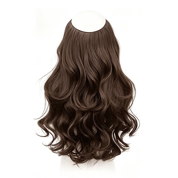 Invisible Coil Halo Wig 20-Inch - One-Second Volume Wavy Synthetic Hairpiece, Adjustable Transparent Band Fits All Head Sizes Without Damage