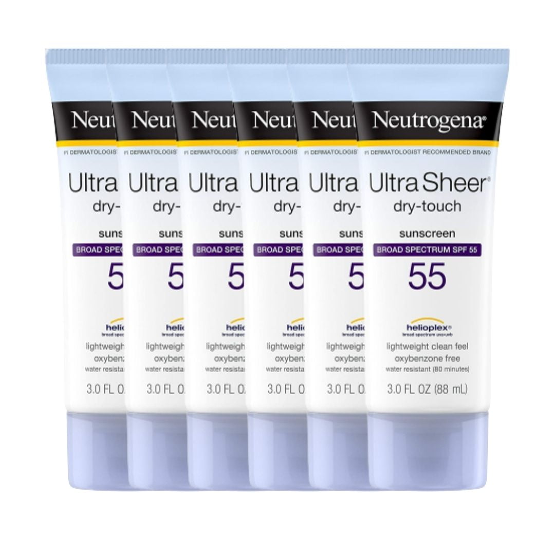 Invisible Daily Sunscreen Lotion with SPF 55- Sweat & Water Resistant Sun Block Lotion for 80 Minutes | Moisturizing & Quick Drying Skin Sun Protection| 1 Pack: 3 OZ Per Pack, Pack of 6