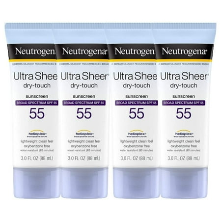 Invisible Daily Sunscreen Lotion with SPF 55- Sweat & Water Resistant Sun Block Lotion for 80 Minutes | Moisturizing & Quick Drying Skin Sun Protection| 1 Pack: 3 OZ Per Pack, Pack of 4